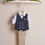 Completo Elegante Con Gilet+Pantalone+Camicia+Papillon