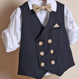 Completo Elegante Con Gilet+Pantalone+Camicia+Papillon