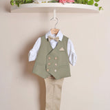 Completo Elegante Con Gilet+Pantalone+Camicia+Papillon