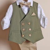 Completo Elegante Con Gilet+Pantalone+Camicia+Papillon